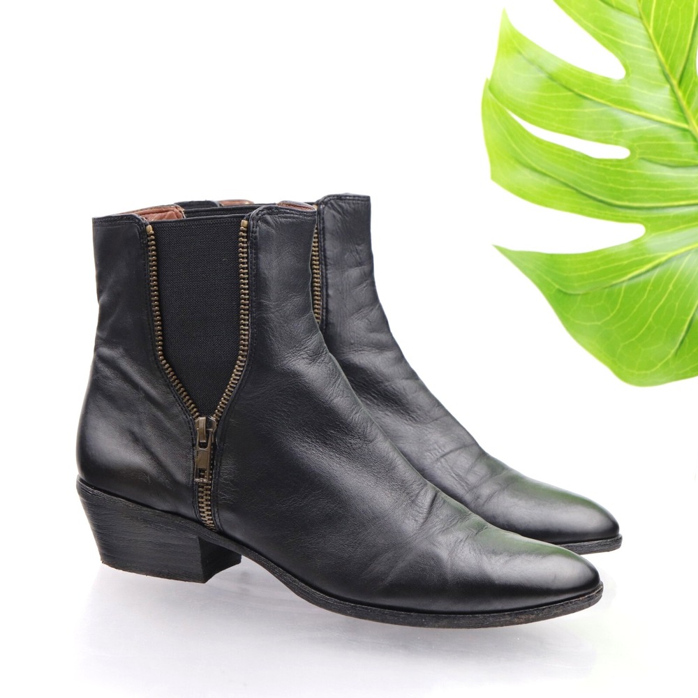 Sam Edelman Womens Parley Boot Size 8 Black Leather Ankle Western Booties Zipper